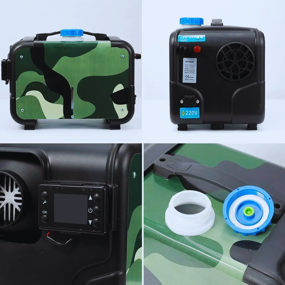 Incalzitor diesel portabil 8kw alimentare 12 24 220V afisaj digital si telecomanda camuflaj