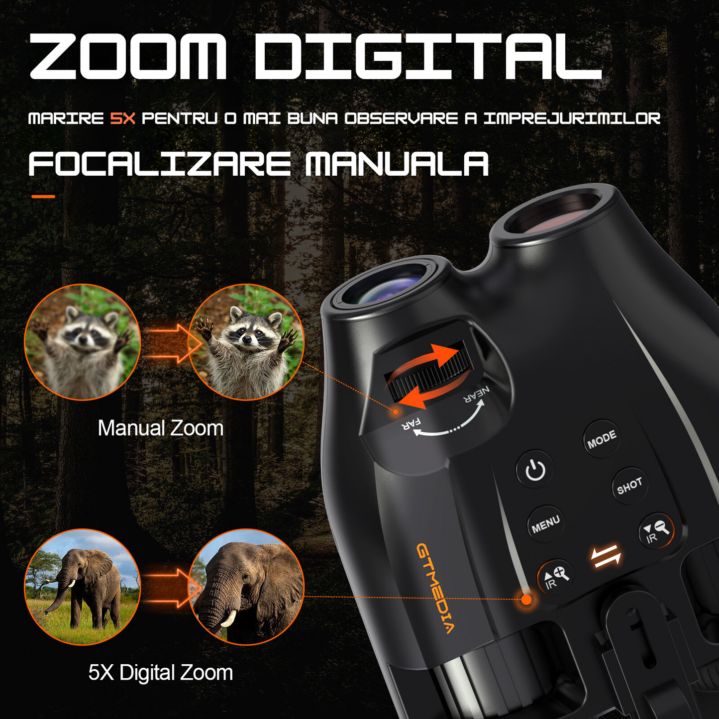 Binoclu cu vedere pe timp de noapte (night vision) cu IR 850Nm 3W, FullHD, Zoom optic 5x, display HD 1.54'', banda reglabila pentru cap inclusa