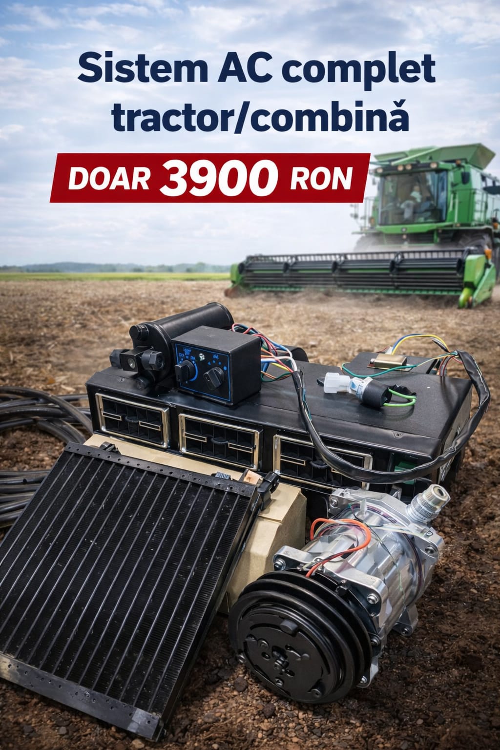 Sistem aer conditionat tractor / combina cu functie racire/incalzire 5.5kw 12V fulie trapez