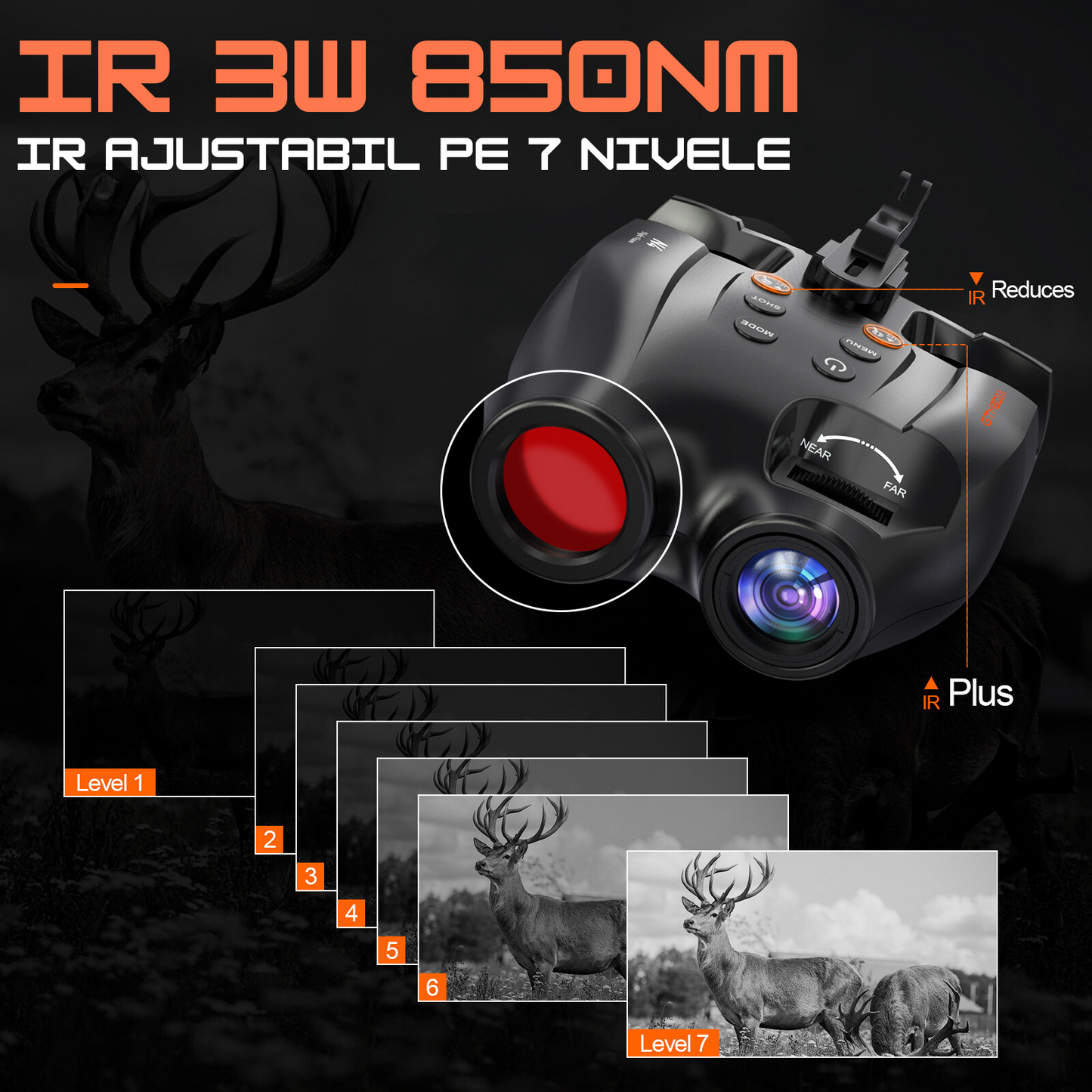 Binoclu cu vedere pe timp de noapte (night vision) cu IR 850Nm 3W, FullHD, Zoom optic 5x, display HD 1.54'', banda reglabila pentru cap inclusa