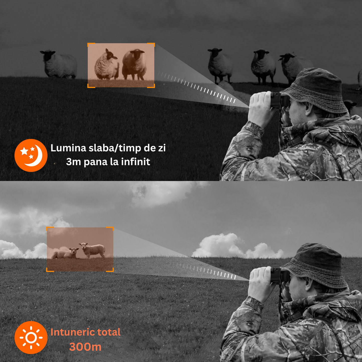 Binoclu cu vedere pe timp de noapte (night vision) cu IR 850Nm 3W, FullHD, Zoom optic 5x, display HD 1.54'', banda reglabila pentru cap inclusa