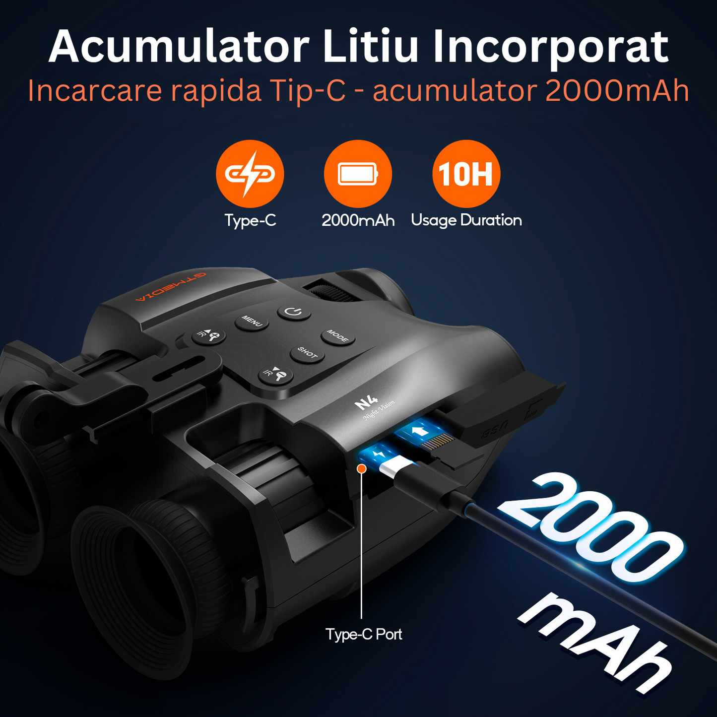 Binoclu cu vedere pe timp de noapte (night vision) cu IR 850Nm 3W, FullHD, Zoom optic 5x, display HD 1.54'', banda reglabila pentru cap inclusa