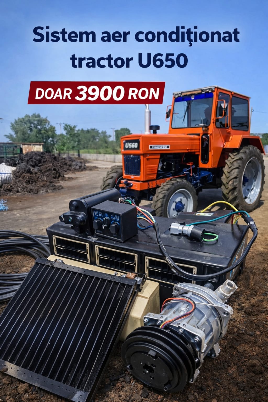 Sistem aer conditionat tractor U650 cu functie racire/incalzire 5.5kw 12V fulie trapez