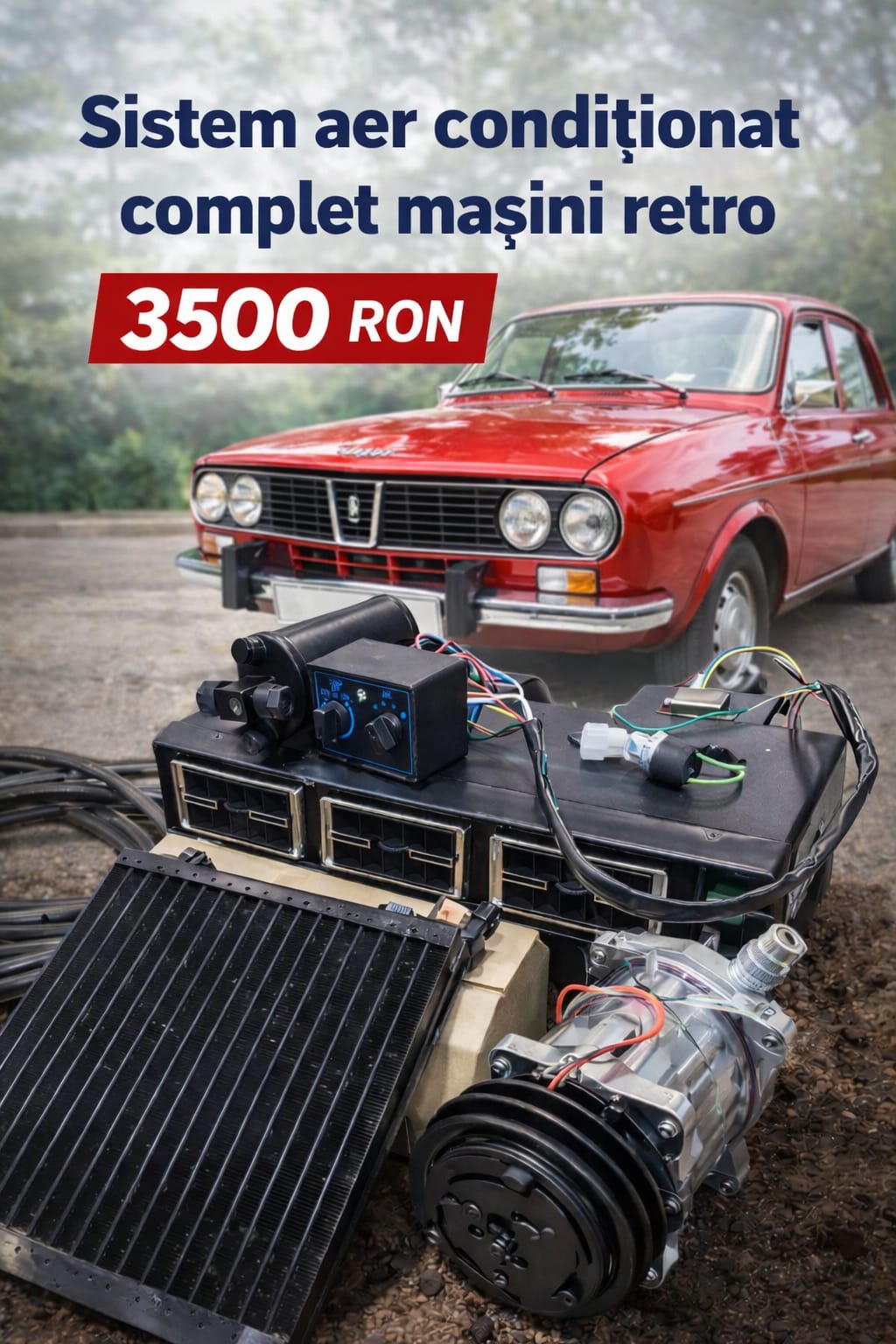 Sistem aer conditionat masini retro/proiecte custom cu functie racire/incalzire 5.5kw 12V fulie trapez