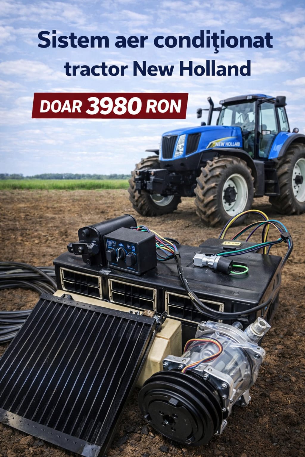 Sistem aer conditionat tractor cu functie racire/incalzire 5.5kw 12V fulie caneluri